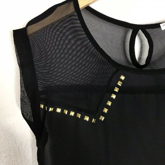 A’gaci Women’s Sheer Black Round Neck Top Medium - Picture 3 of 7